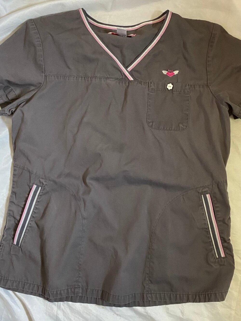 Koi by Kathy Peterson Gray Scrub Top Women's Size Medium